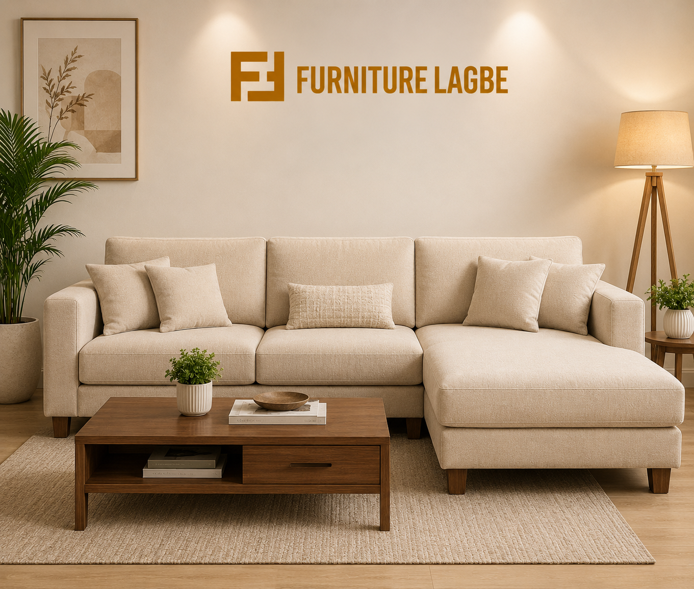 Modern Beige Living Room Showcase Premium Beige 3-Seater Sofa - Image 1